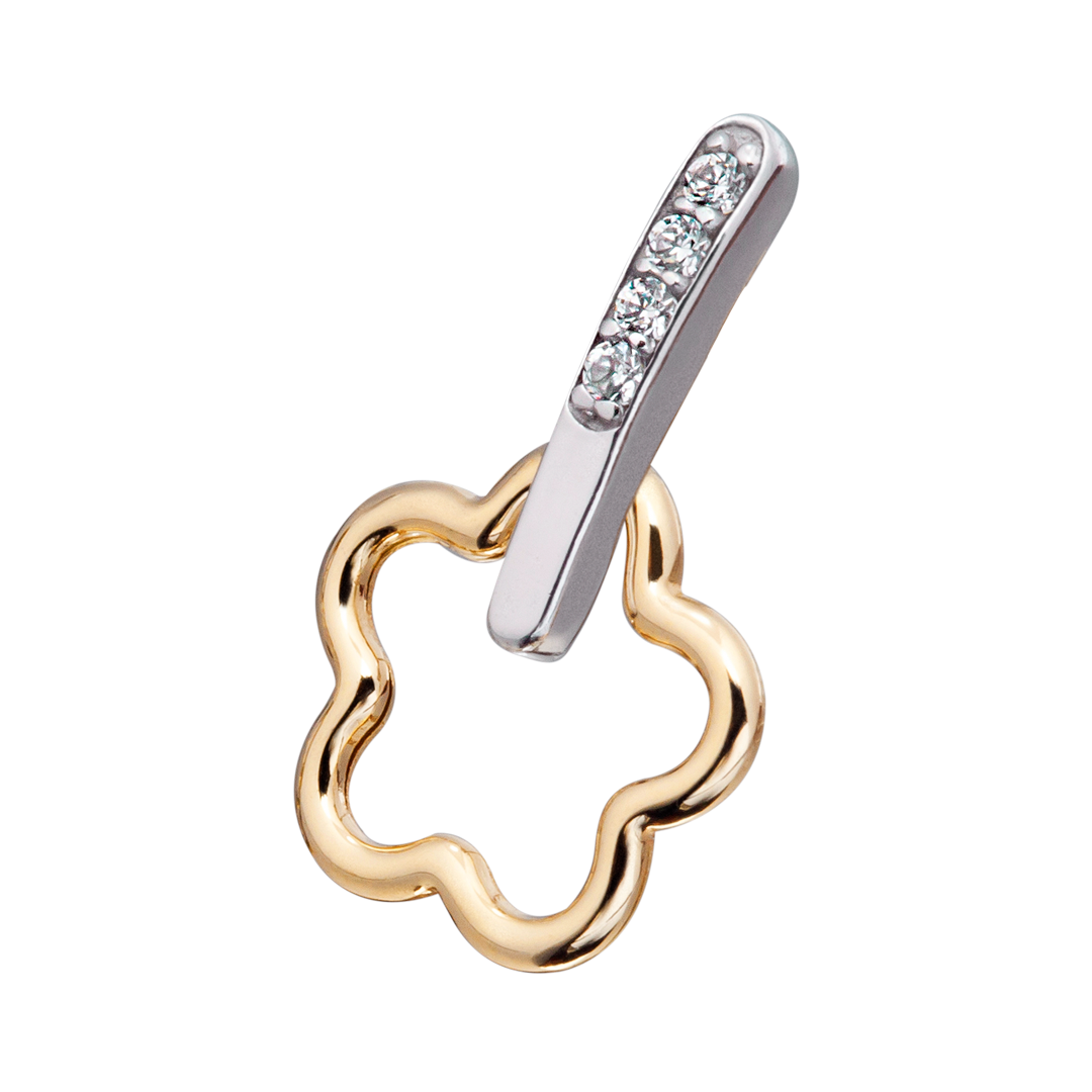 Aretes de oro 14k Broquel Gota de flor de oro amarillo montada sobre oro blanco y circonias