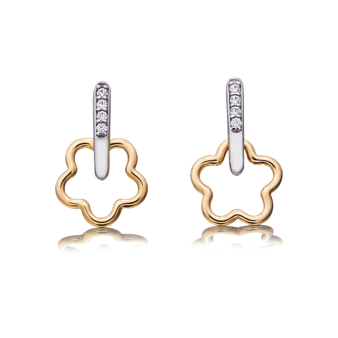 Aretes de 14k Broquel Gota de flor de amarillo montada sobre