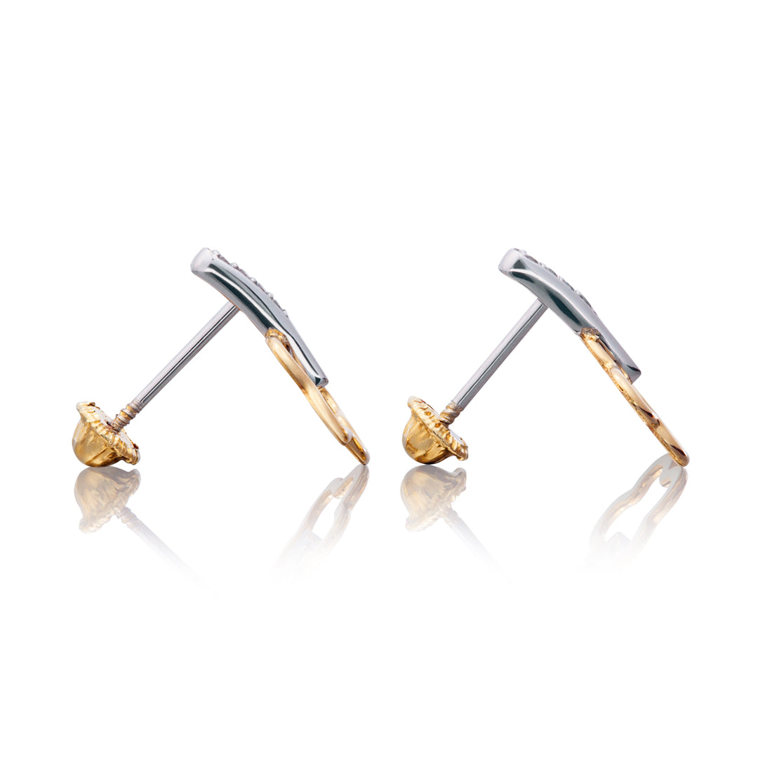 Aretes de oro 14k Broquel Gota de flor de oro amarillo montada sobre oro blanco y circonias