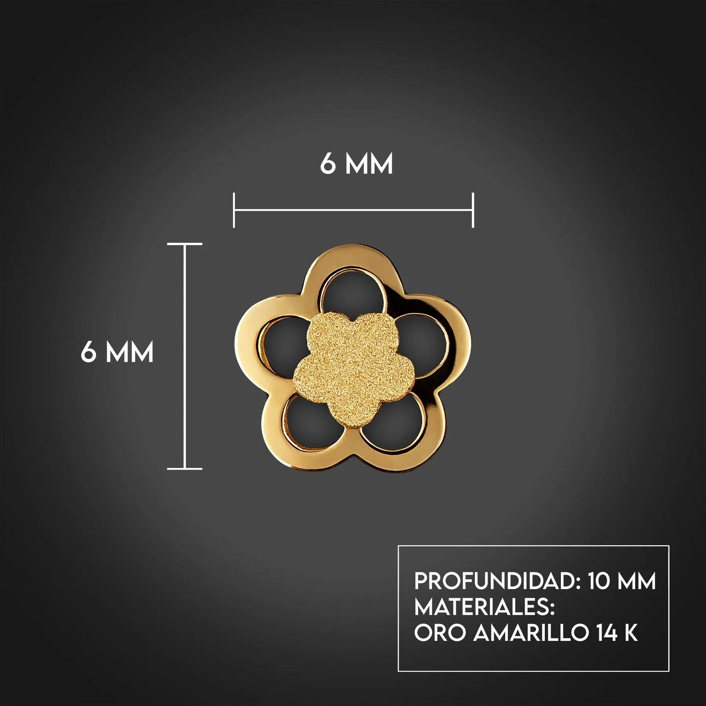 Aretes de oro 14K broquel 2 Flores con oro amarillo brillante y oro amarillo mate