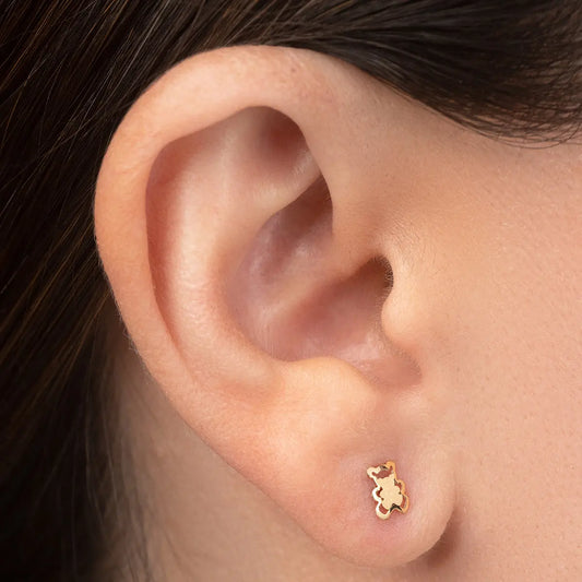 Aretes de oro 14K broquel 2 Osos oro amarillo brillante y mate GIALLO JEWELRY