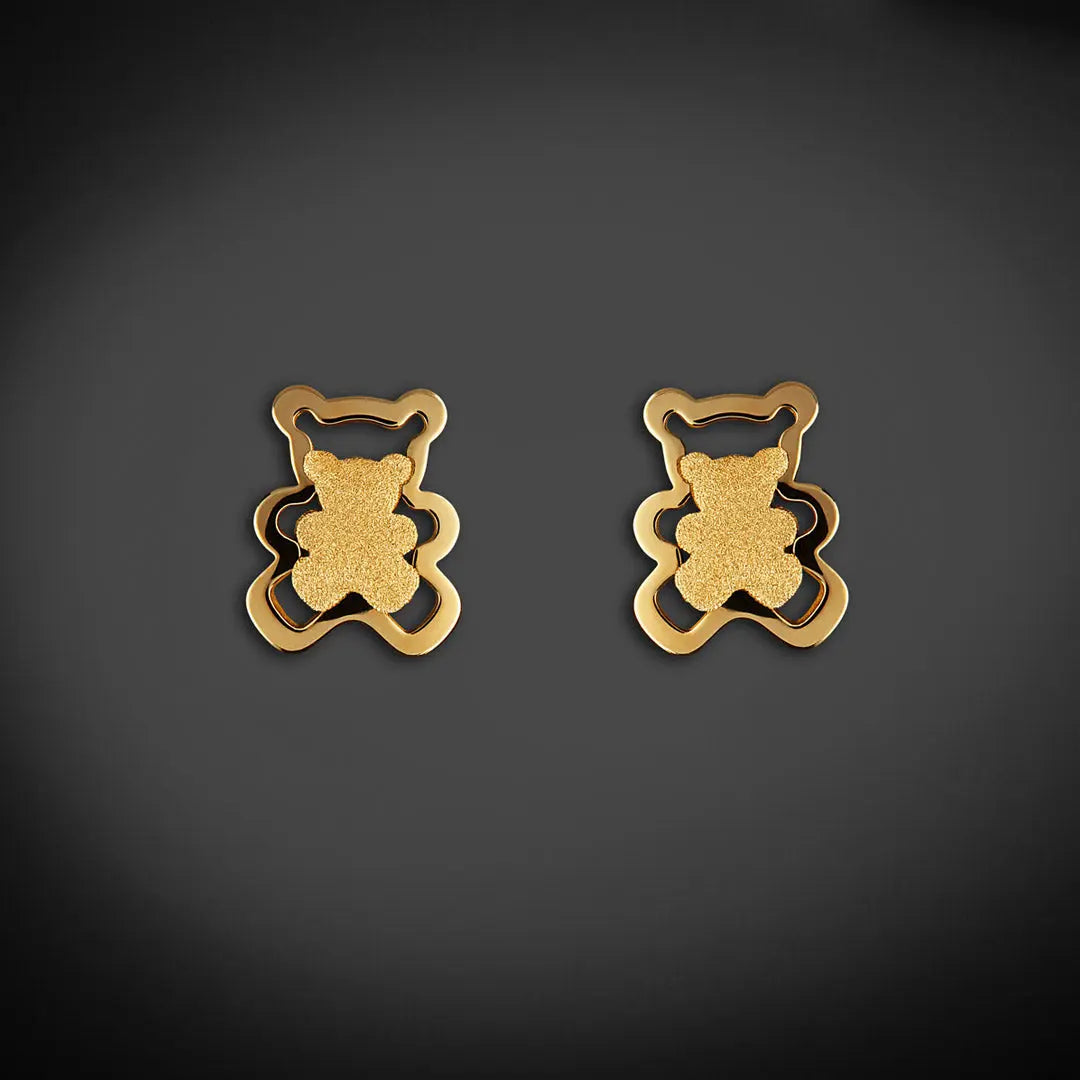 Aretes de oro 14K broquel 2 Osos oro amarillo brillante y mate GIALLO JEWELRY