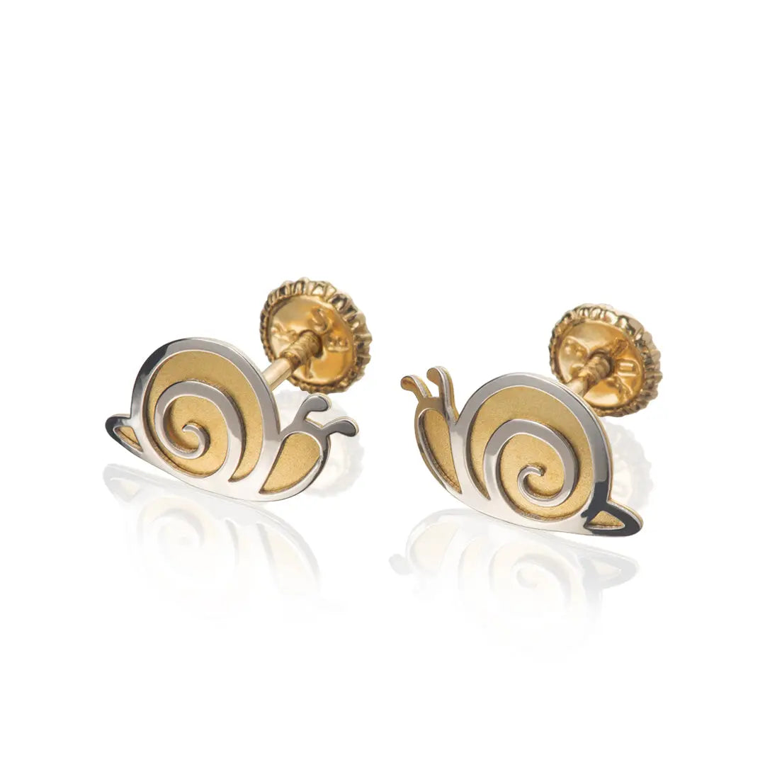 Aretes de oro 14K broquel Caracolitos oro blanco y amarillo GIALLO JEWELRY