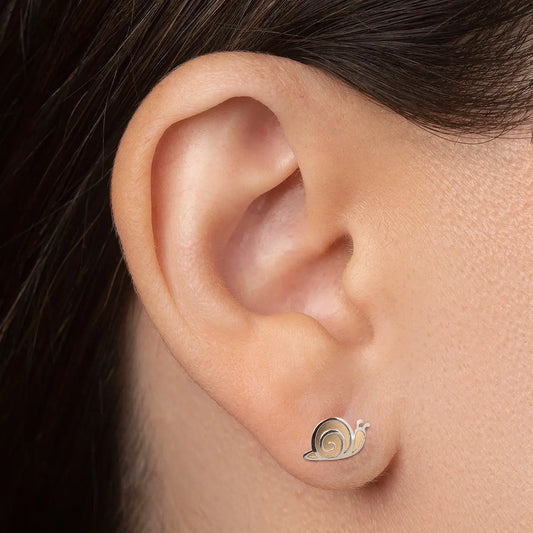 Aretes de oro 14K broquel Caracolitos oro blanco y amarillo GIALLO JEWELRY