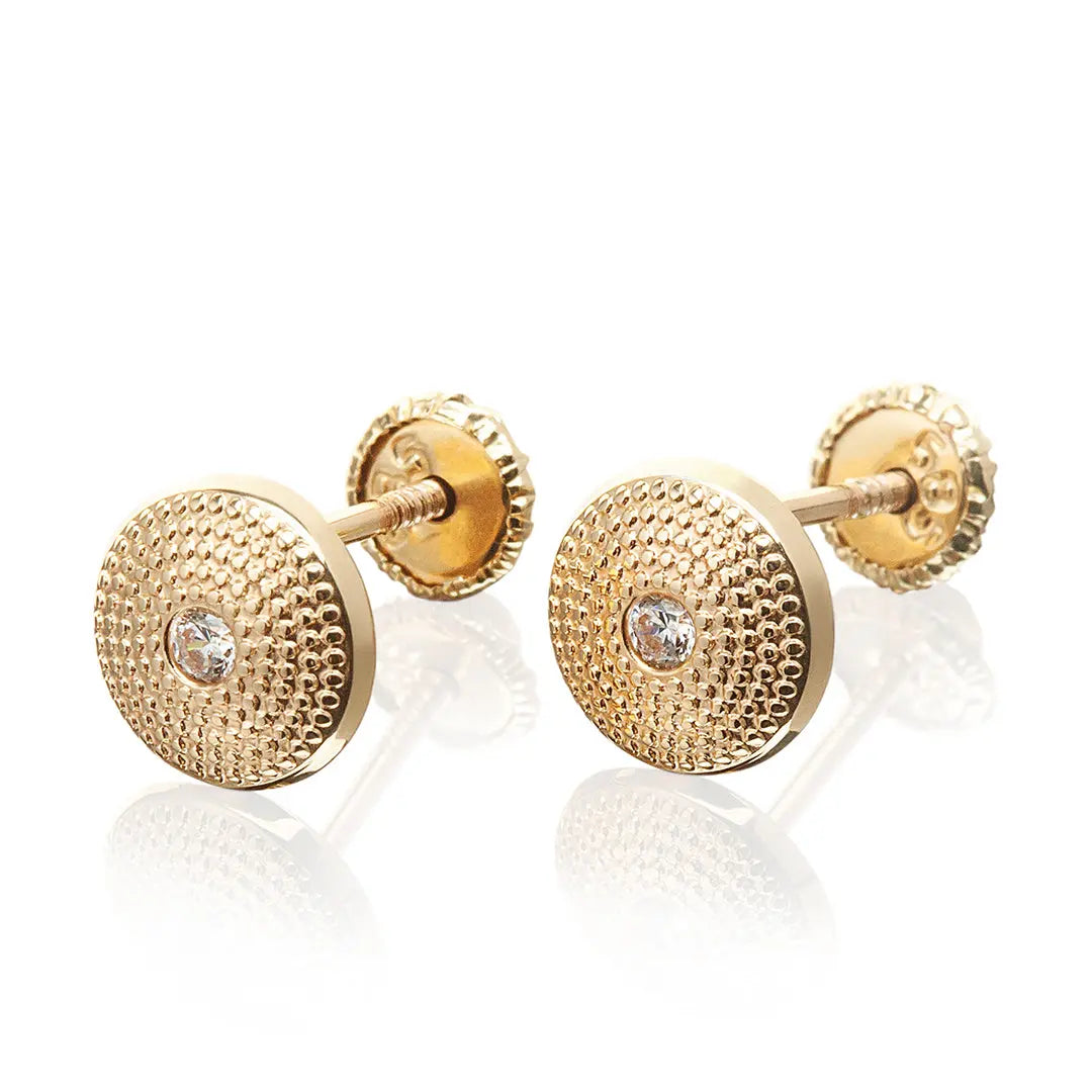 Aretes de oro 14K broquel Cúpula luxury gold de oro amarillo y zirconia GIALLO JEWELRY