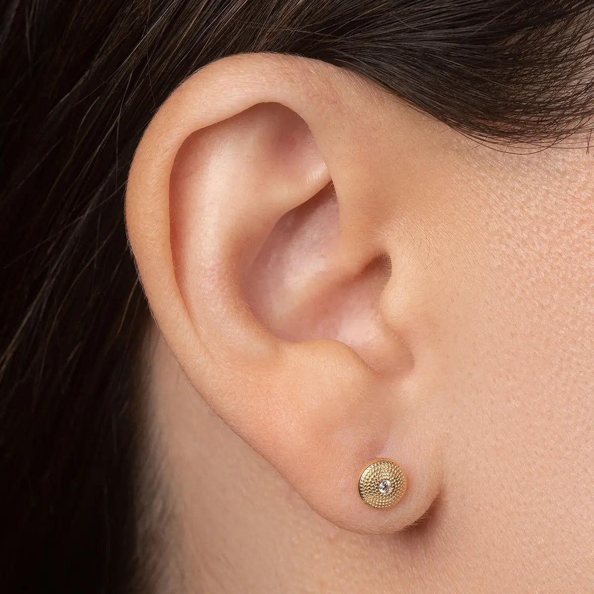 Aretes de oro 14K broquel Cúpula luxury gold de oro amarillo y zirconia GIALLO JEWELRY