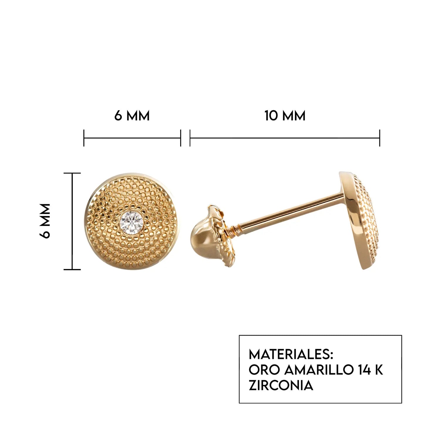 Aretes de oro 14K broquel Cúpula luxury gold de oro amarillo y zirconia GIALLO JEWELRY