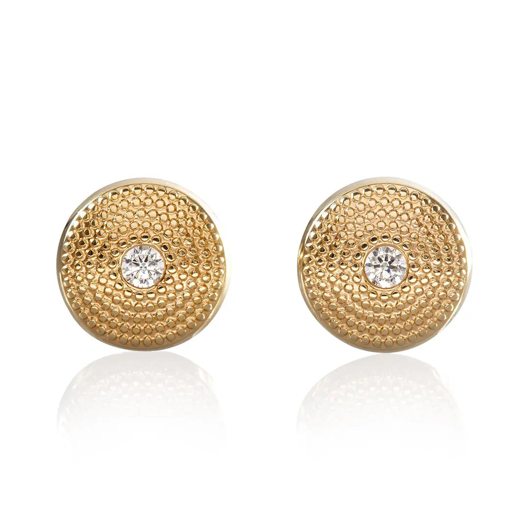 Aretes de oro 14K broquel Cúpula luxury gold de oro amarillo y zirconia GIALLO JEWELRY
