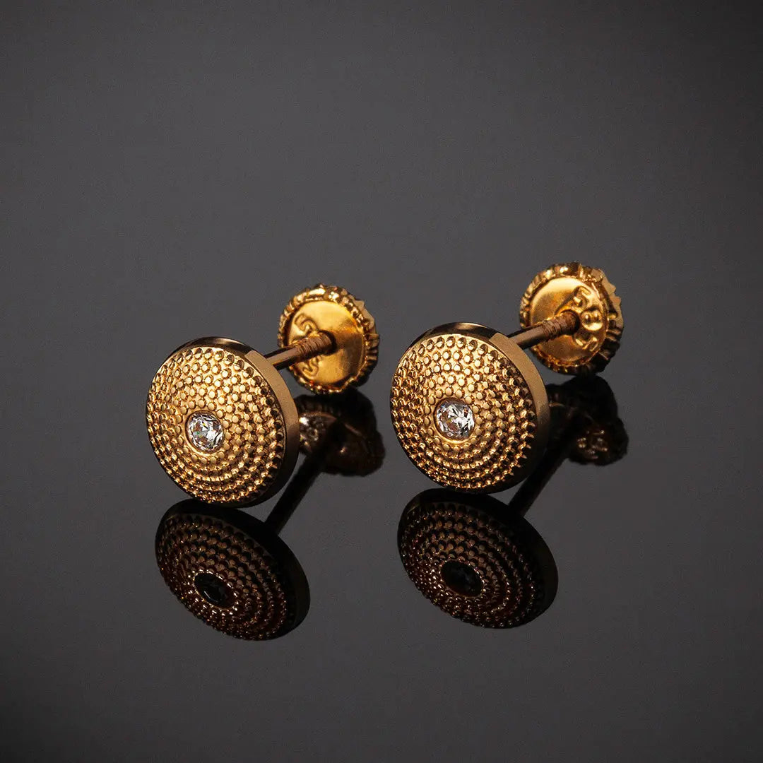 Aretes de oro 14K broquel Cúpula luxury gold de oro amarillo y zirconia GIALLO JEWELRY