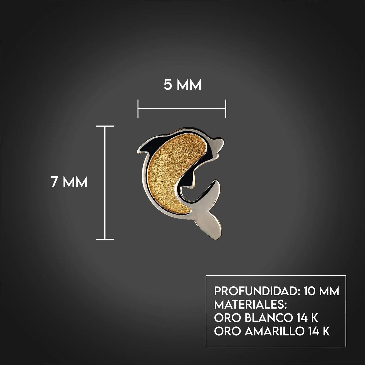 Aretes de oro 14K broquel Delfín oro blanco y amarillo