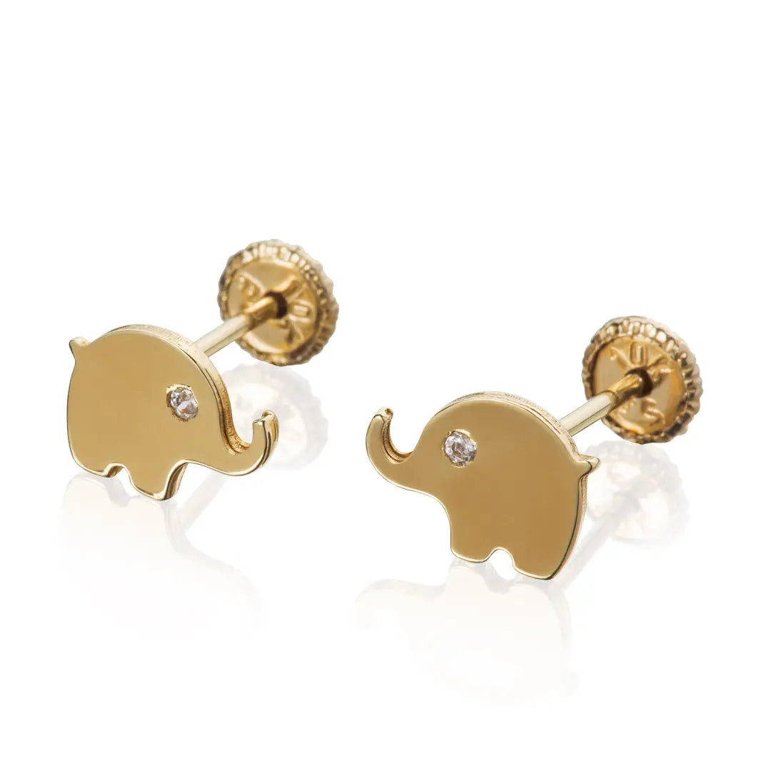 Aretes de oro 14K broquel Elefante baby oro amarillo con zirconia GIALLO JEWELRY