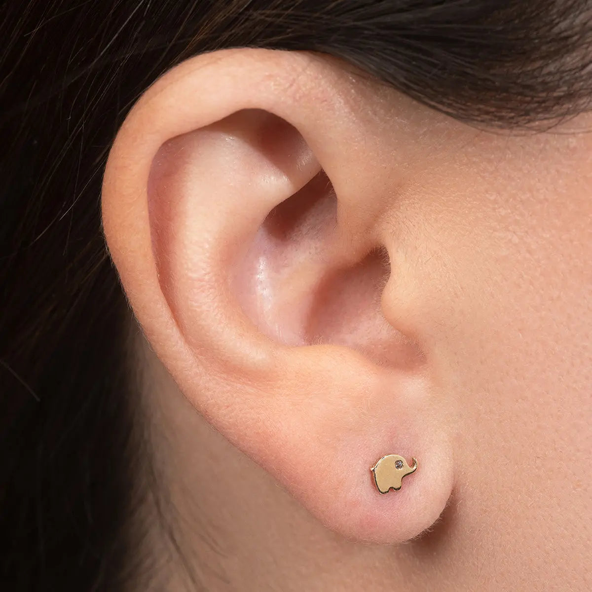 Aretes de oro 14K broquel Elefante baby oro amarillo con zirconia GIALLO JEWELRY