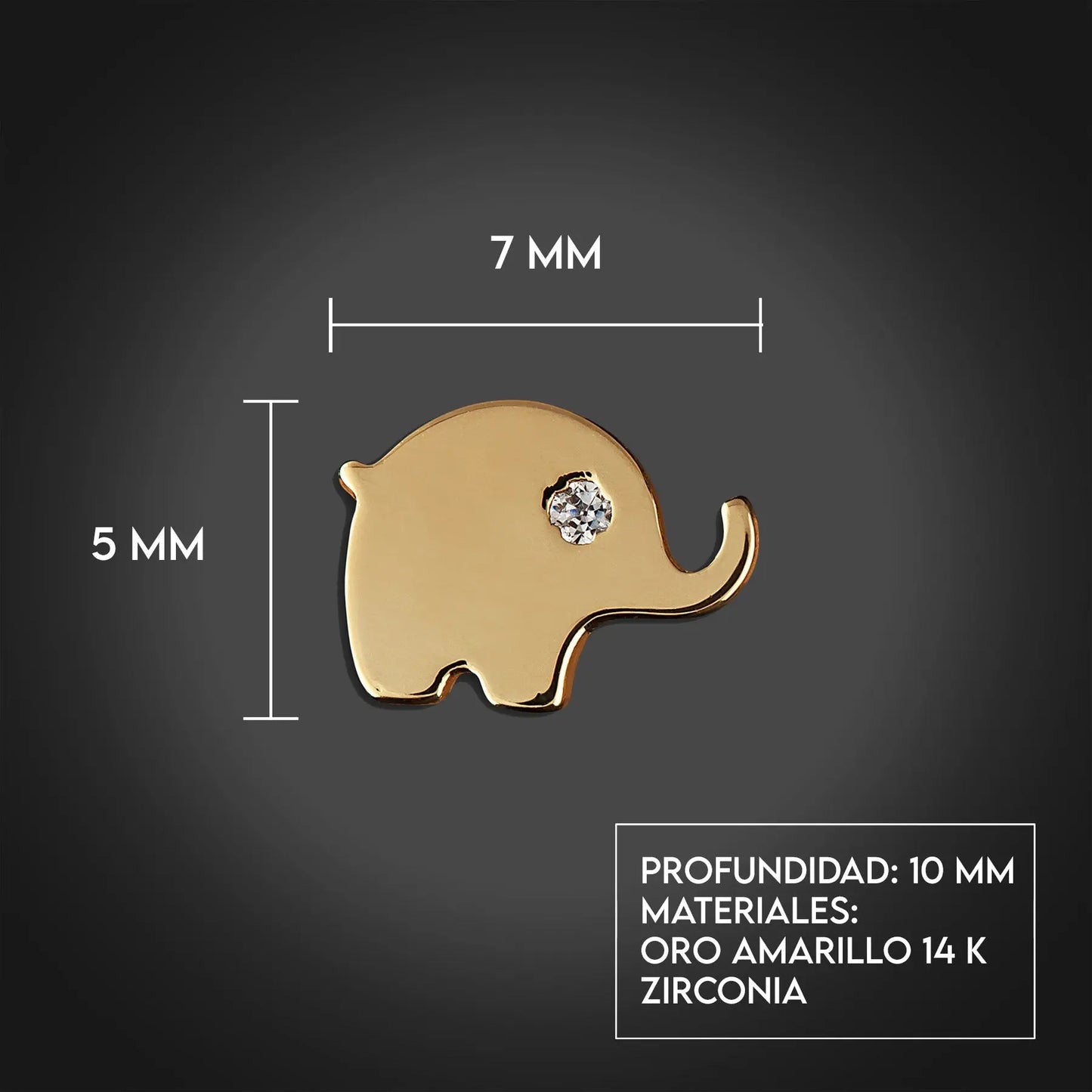 Aretes de oro 14K broquel Elefante baby oro amarillo con zirconia GIALLO JEWELRY