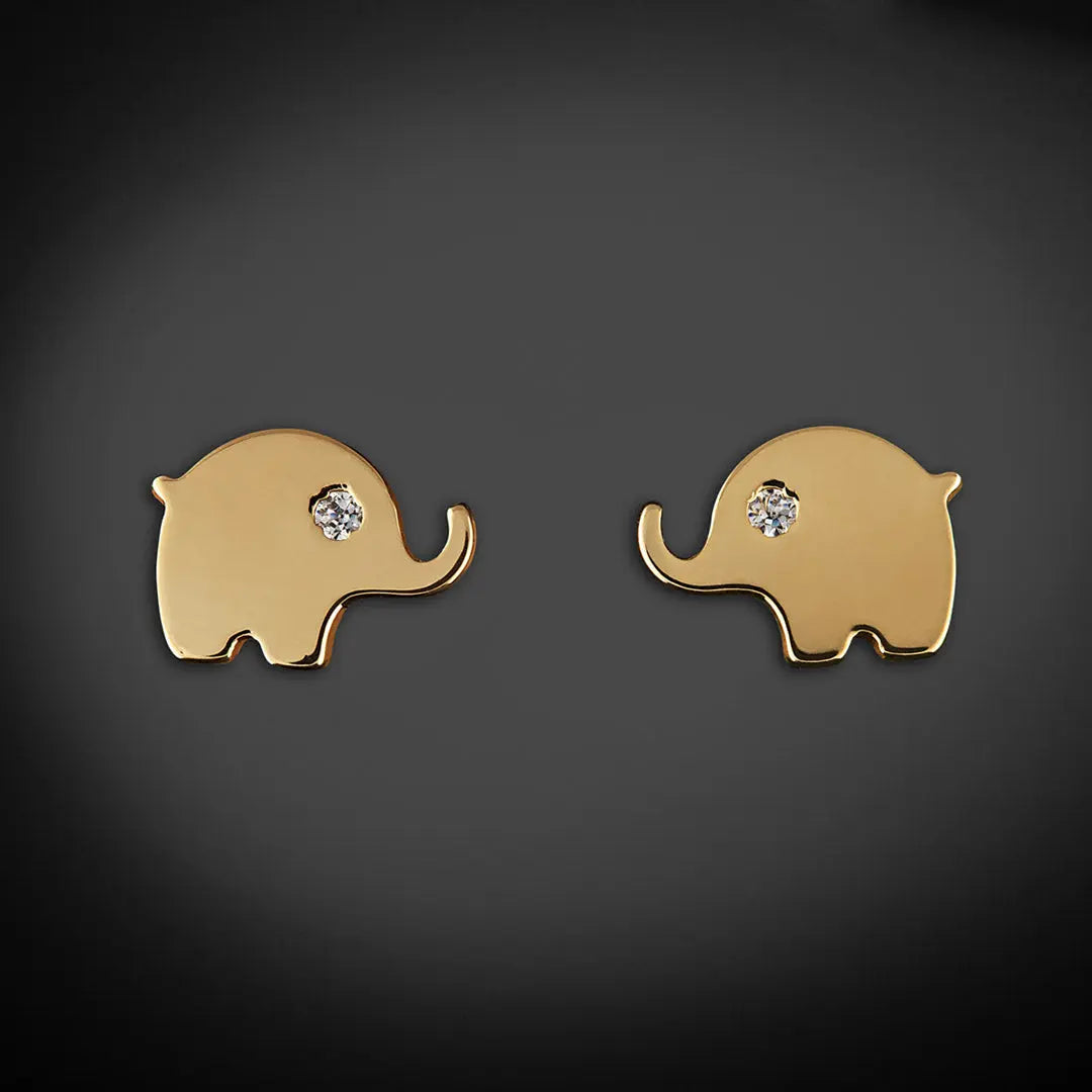 Aretes de oro 14K broquel Elefante baby oro amarillo con zirconia GIALLO JEWELRY