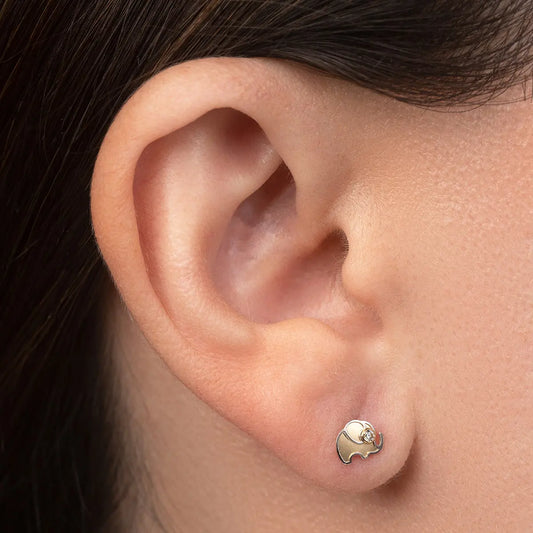 Aretes de oro 14K broquel Elefante oro blanco, amarillo y zirconia GIALLO JEWELRY