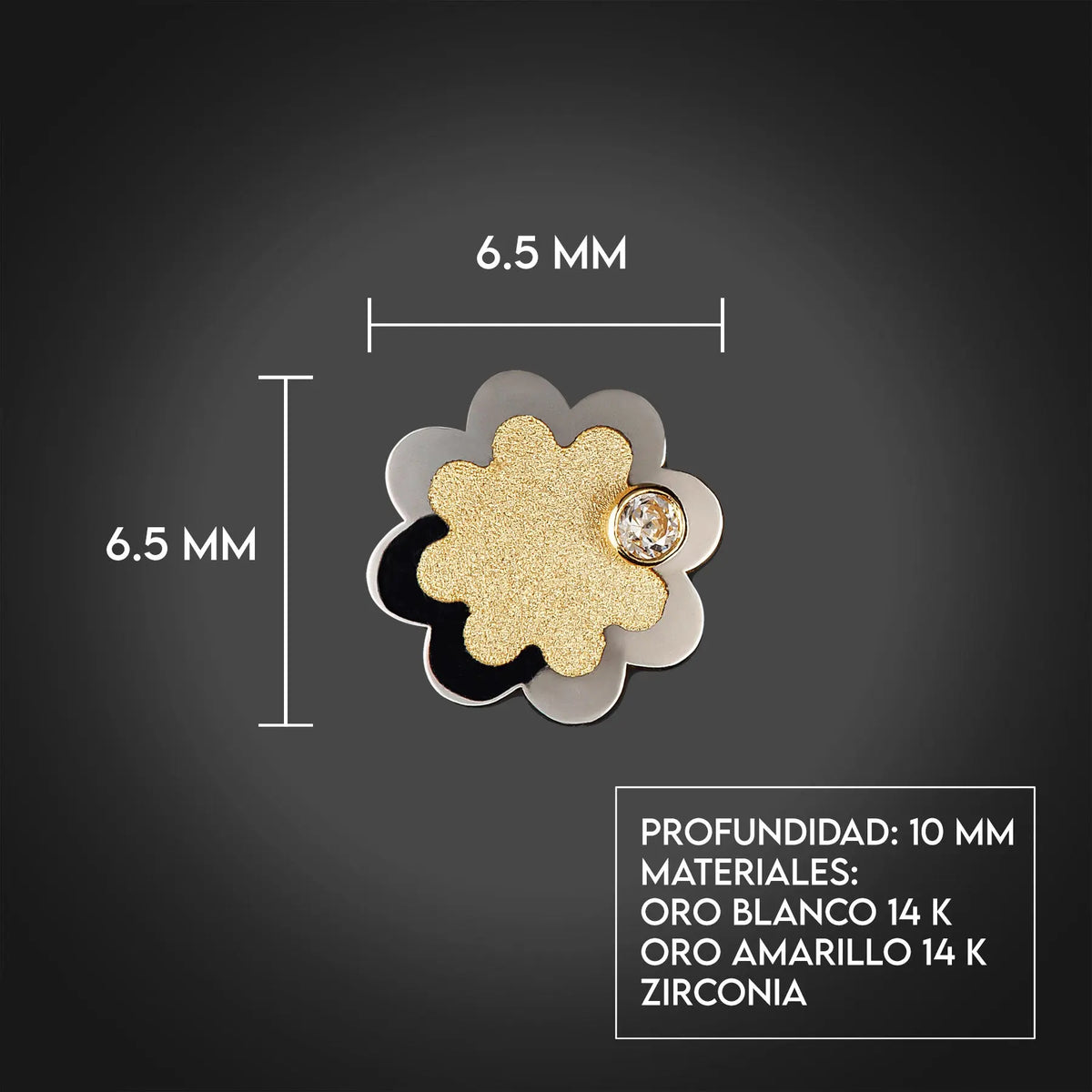 Aretes de Oro 14K broquel con Circonia Flor Marca GIALLO Jewelry