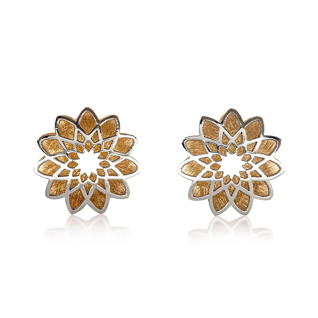 Aretes de oro 14K broquel Girasol de oro amarillo y oro blanco GIALLO JEWELRY
