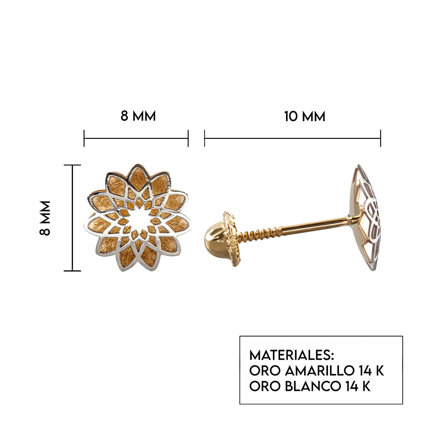 Aretes de oro 14K broquel Girasol de oro amarillo y oro blanco GIALLO JEWELRY