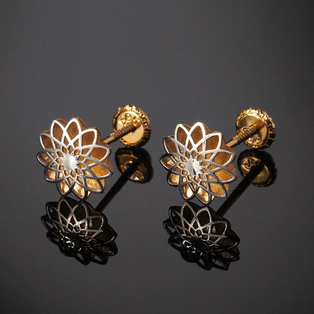 Aretes de oro 14K broquel Girasol de oro amarillo y oro blanco GIALLO JEWELRY