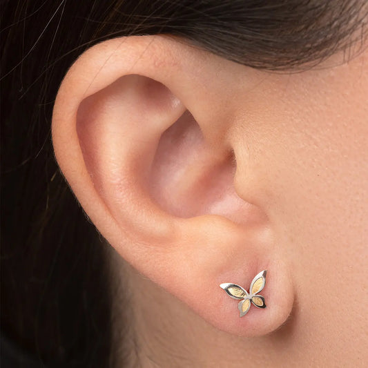 Aretes de oro 14K broquel Mariposas oro blanco y amarillo GIALLO JEWELRY