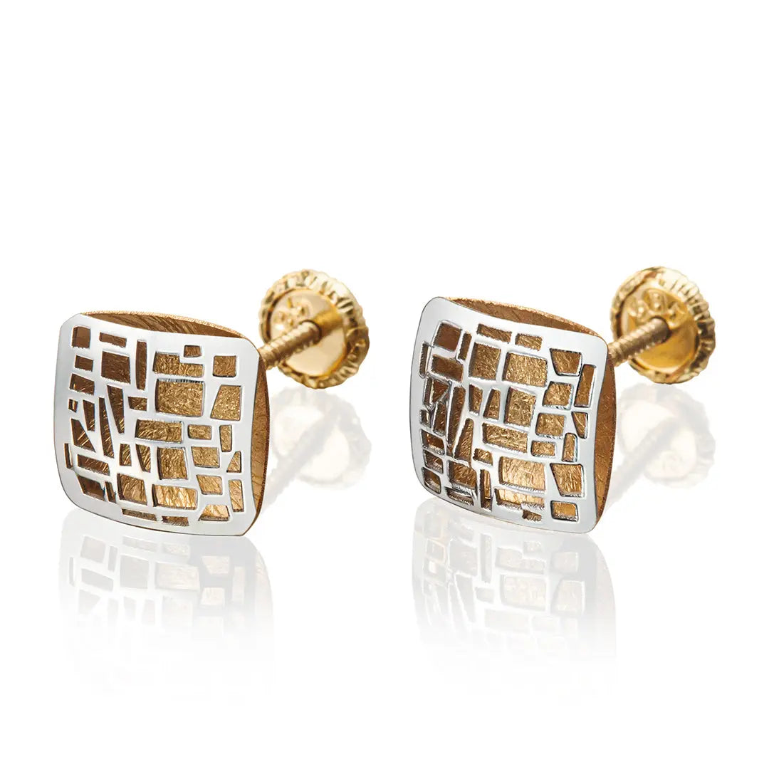 Aretes de oro 14K broquel Minimalist de oro blanco y oro amarillo GIALLO JEWELRY