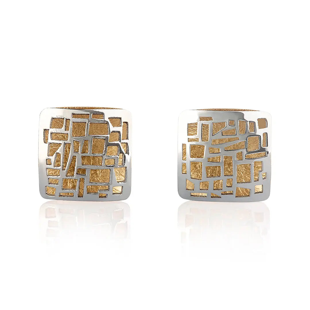 Aretes de oro 14K broquel Minimalist de oro blanco y oro amarillo GIALLO JEWELRY