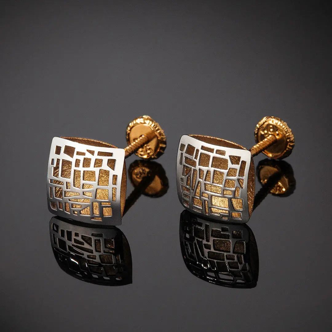 Aretes de oro 14K broquel Minimalist de oro blanco y oro amarillo GIALLO JEWELRY