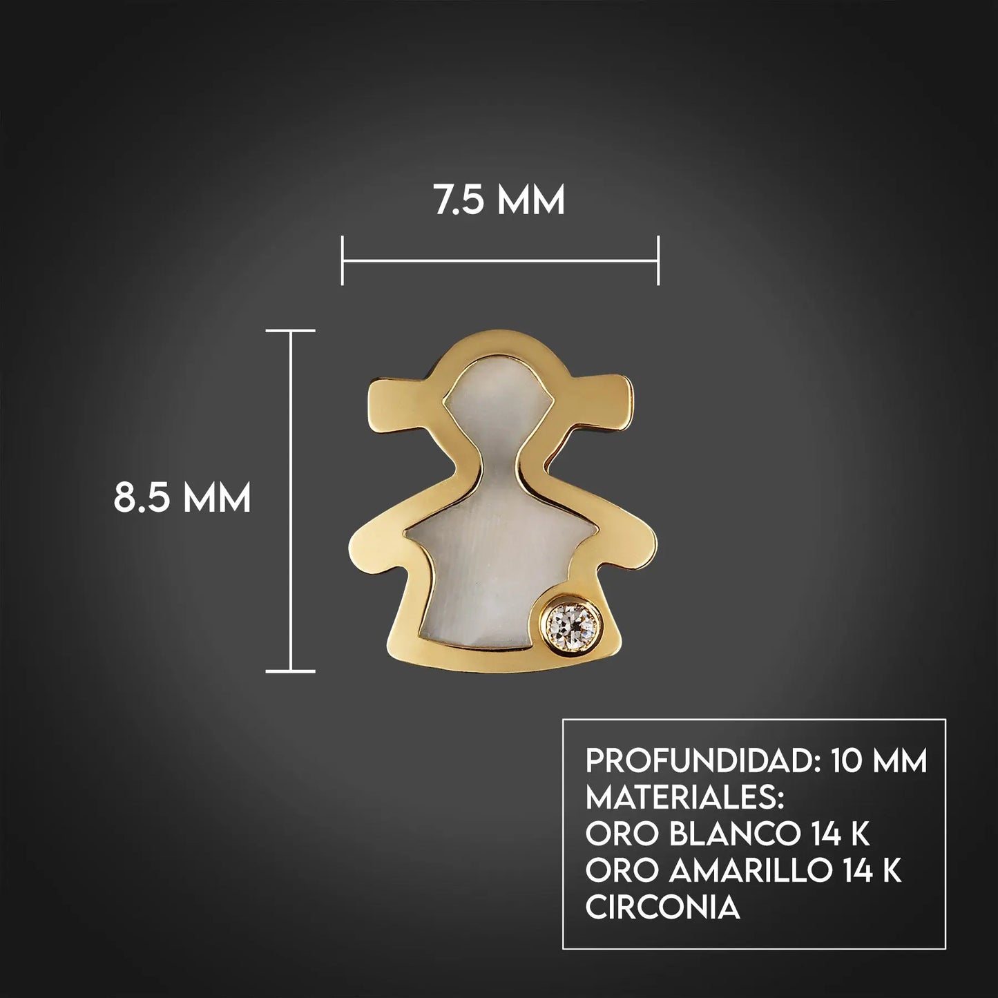 Aretes de oro 14K broquel Niña oro amarillo, madre perla y circonia GIALLO JEWELRY