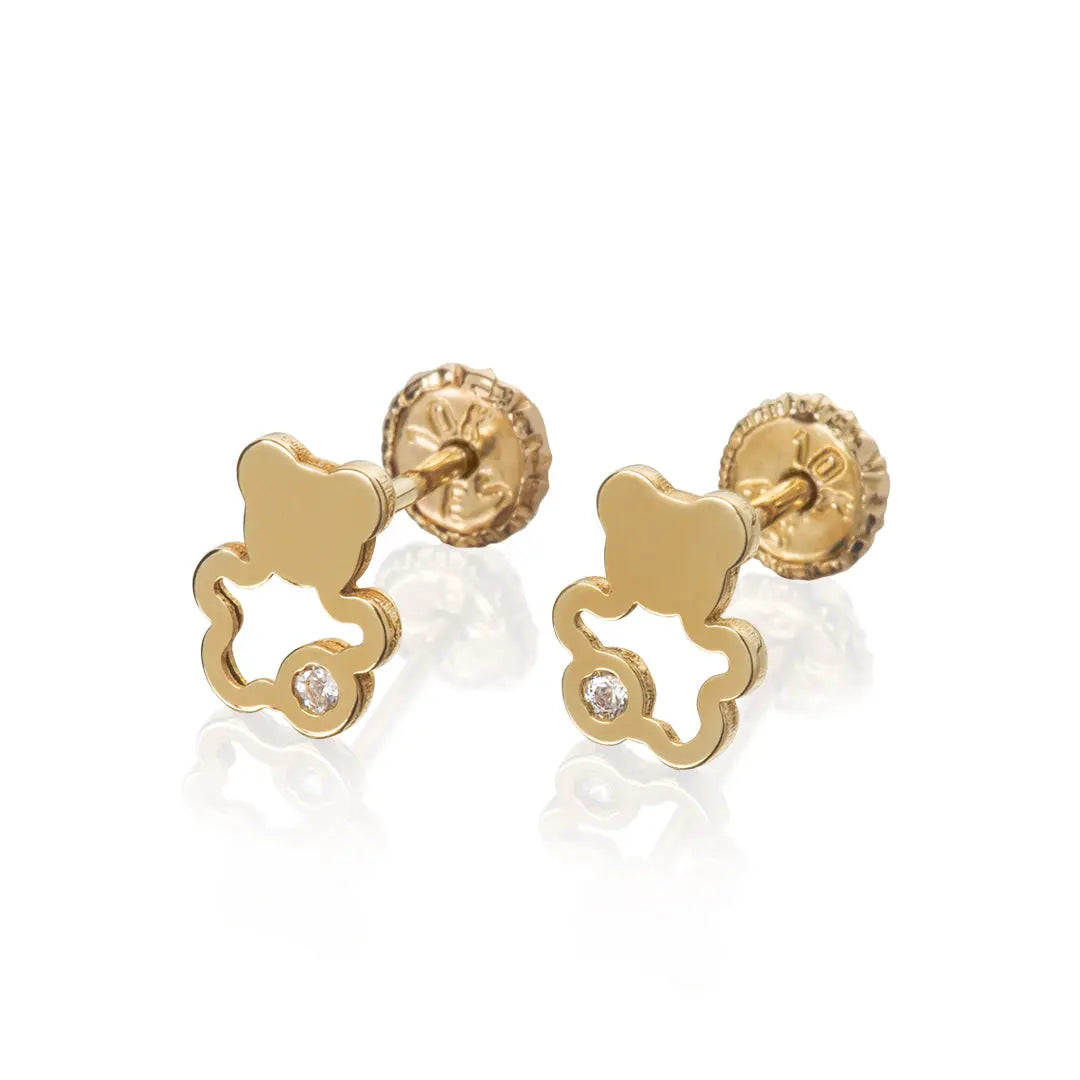 Aretes de oro 14K broquel Osos oro blanco, amarillo y circonia GIALLO JEWELRY