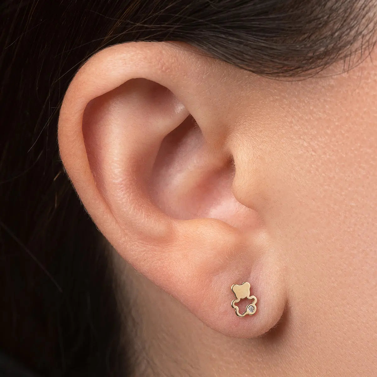 Aretes de oro 14K broquel Osos oro blanco, amarillo y circonia GIALLO JEWELRY
