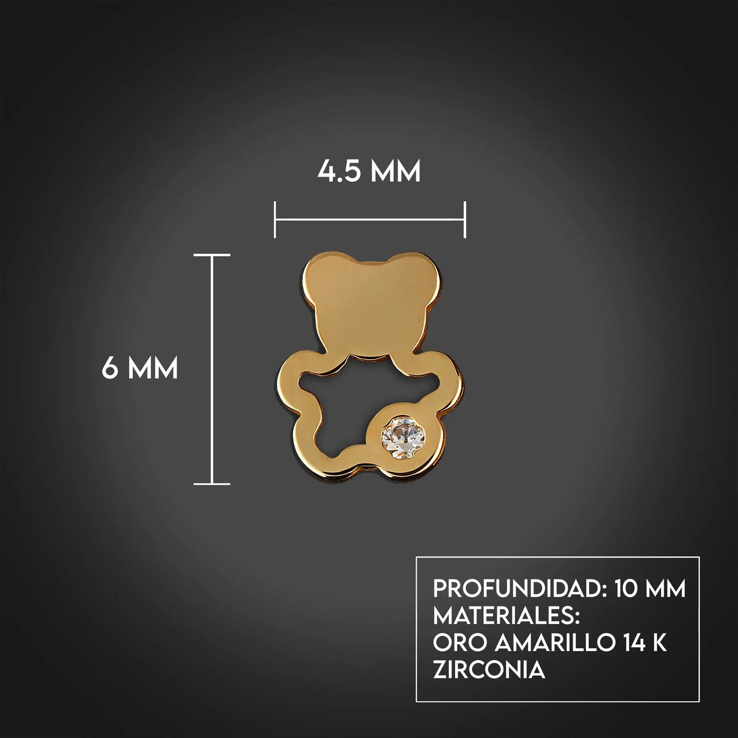 Aretes de oro 14K broquel Osos oro blanco, amarillo y circonia GIALLO JEWELRY