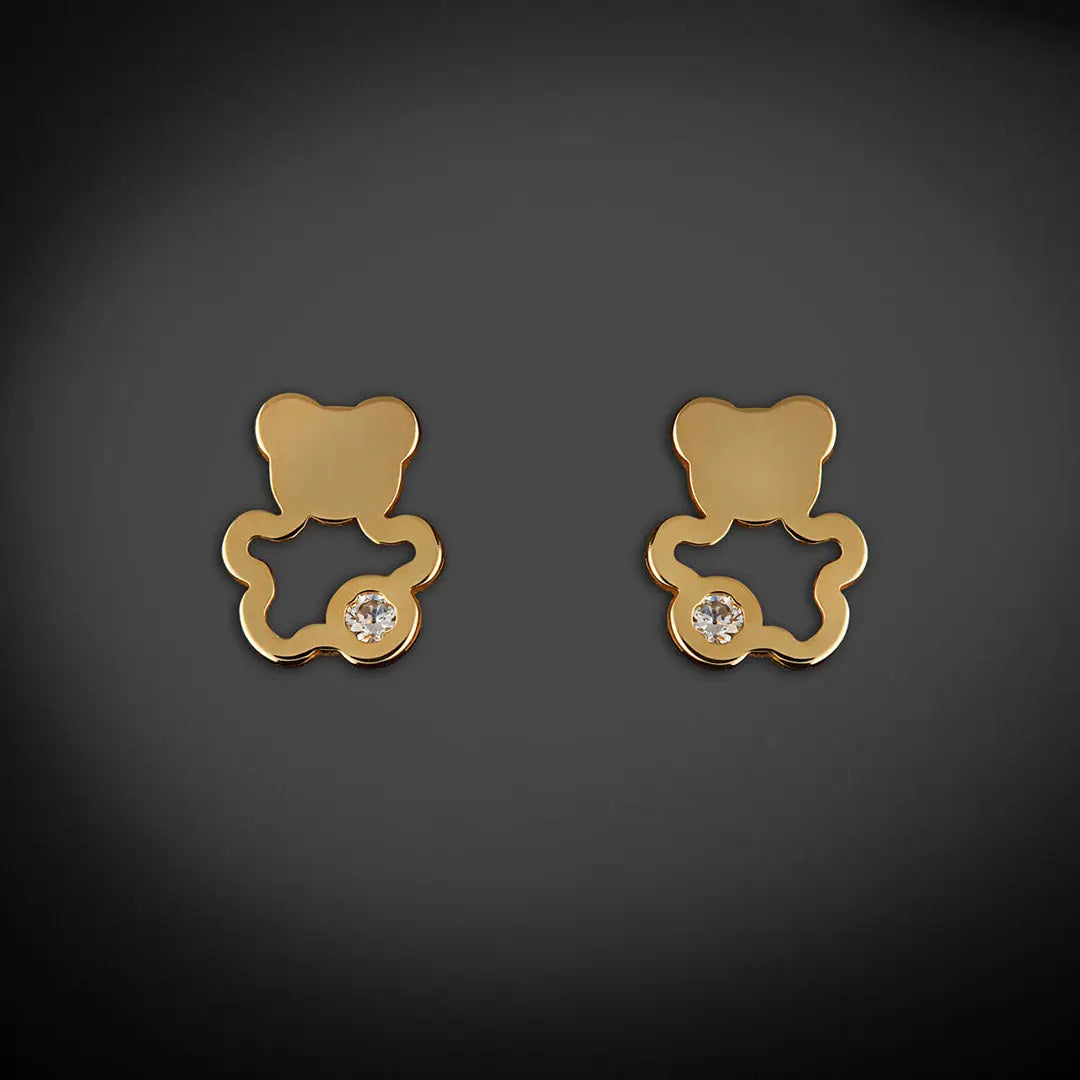 Aretes de oro 14K broquel Osos oro blanco, amarillo y circonia GIALLO JEWELRY