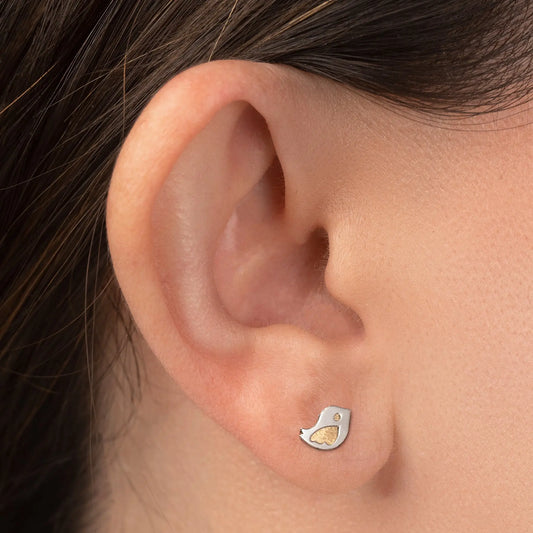 Aretes de oro 14K broquel Pájaro oro blanco y amarillo GIALLO JEWELRY