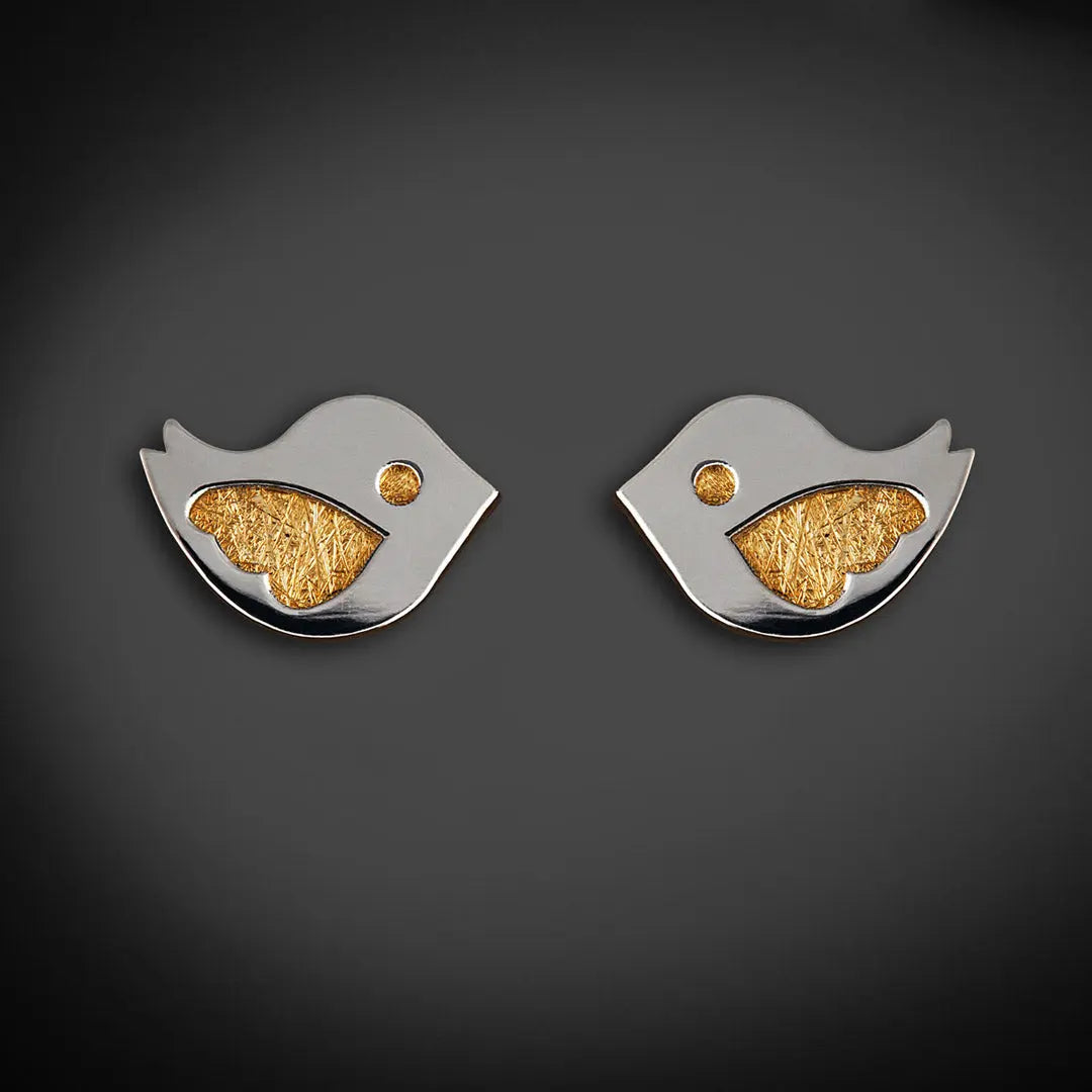 Aretes de oro 14K broquel Pájaro oro blanco y amarillo GIALLO JEWELRY