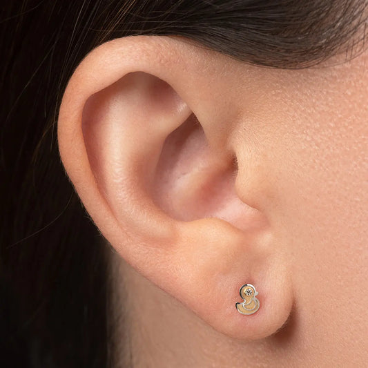 Aretes de oro 14K broquel Patitos oro blanco, amarillo y circonia GIALLO JEWELRY