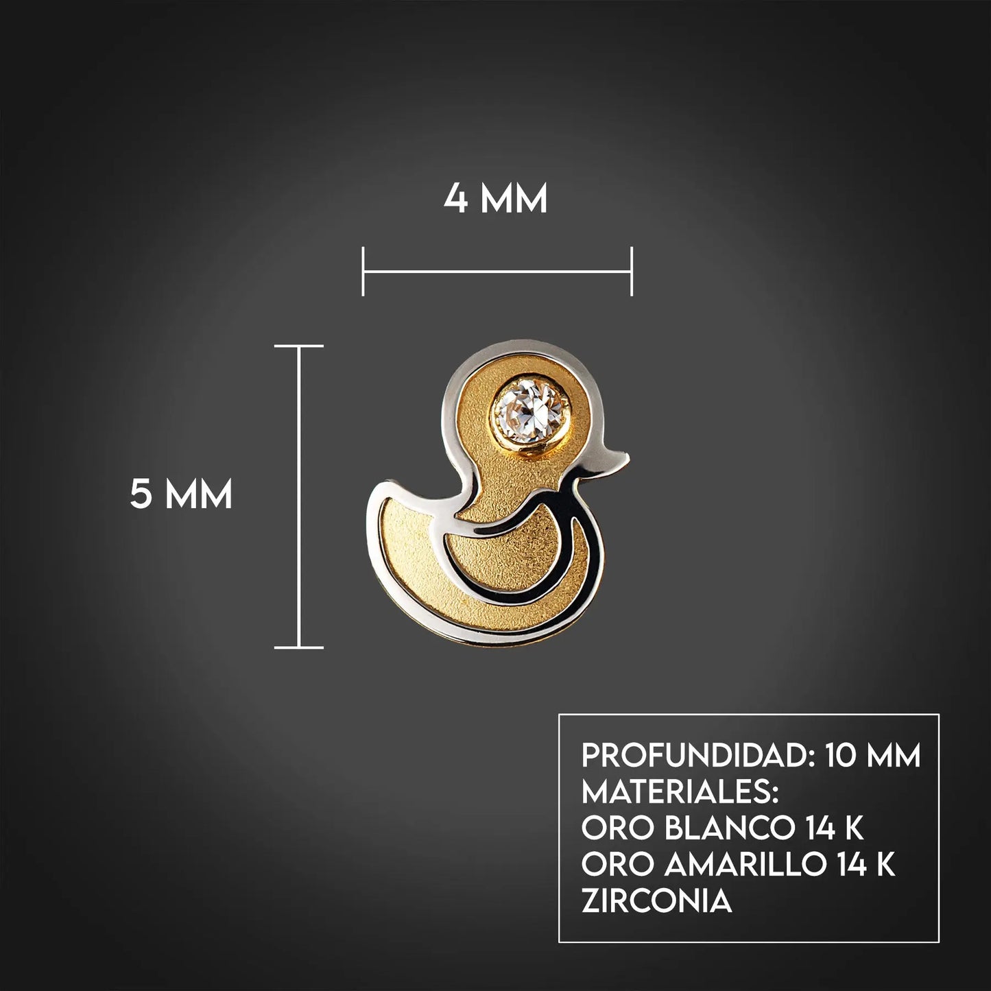 Aretes de oro 14K broquel Patitos oro blanco, amarillo y circonia GIALLO JEWELRY