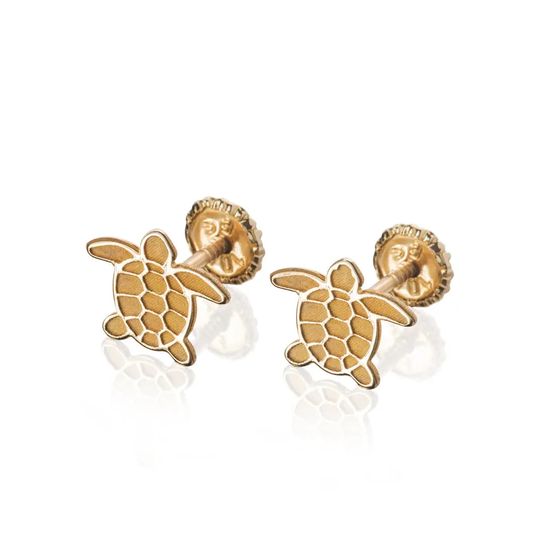 Aretes de oro 14K broquel Tortuga de mar oro blanco y amarillo