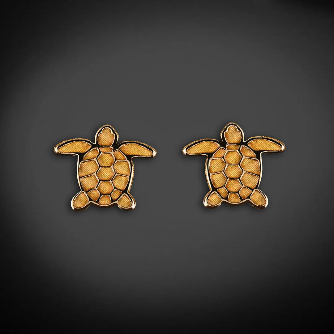 Aretes de oro 14K broquel Tortuga de mar oro blanco y amarillo