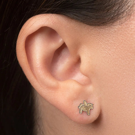 Aretes de oro 14K broquel Unicornios oro blanco y amarillo diseño en líneas