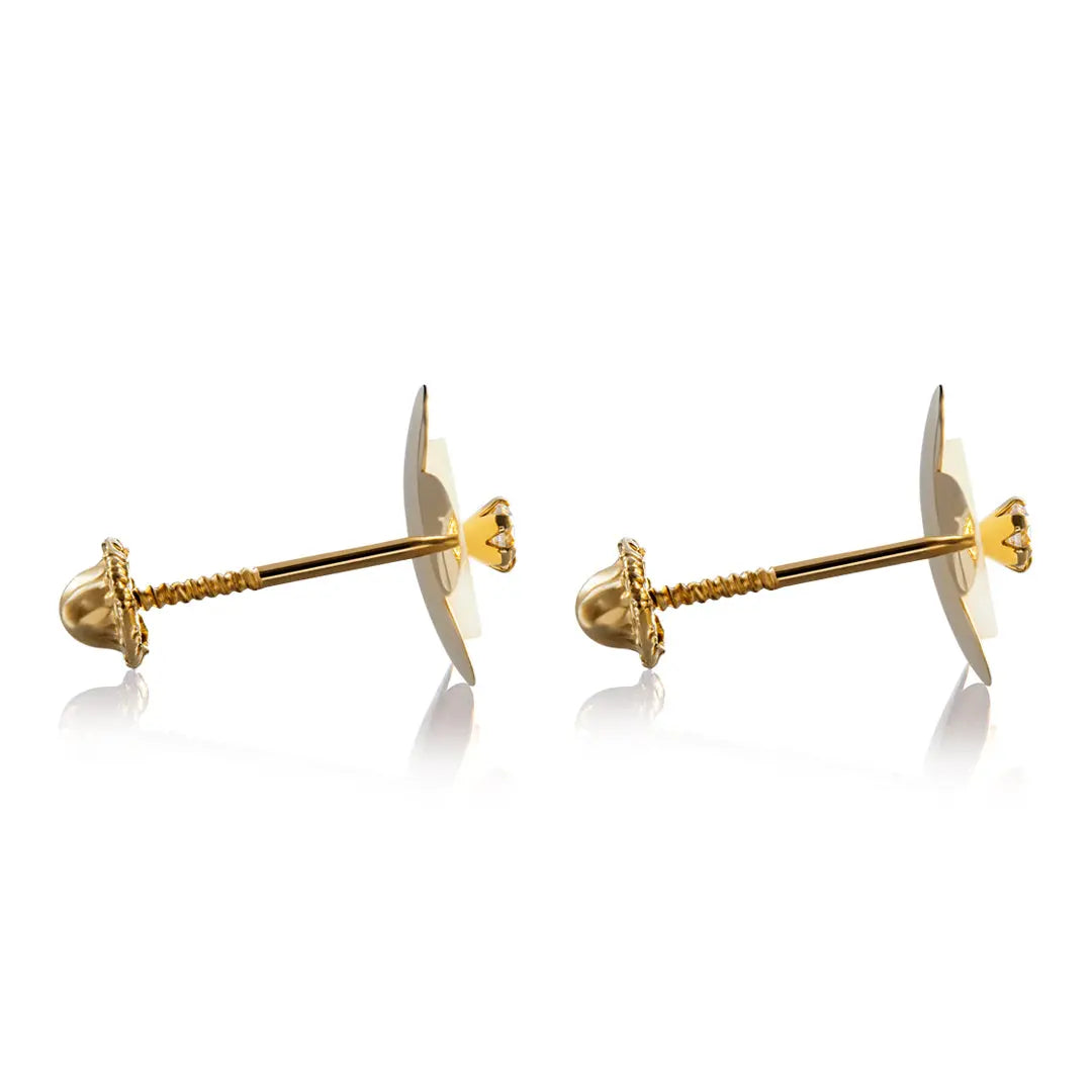 Aretes de oro 14k Broquel Agua de flor con oro amarillo, madre perla y circonia GIALLO JEWELRY