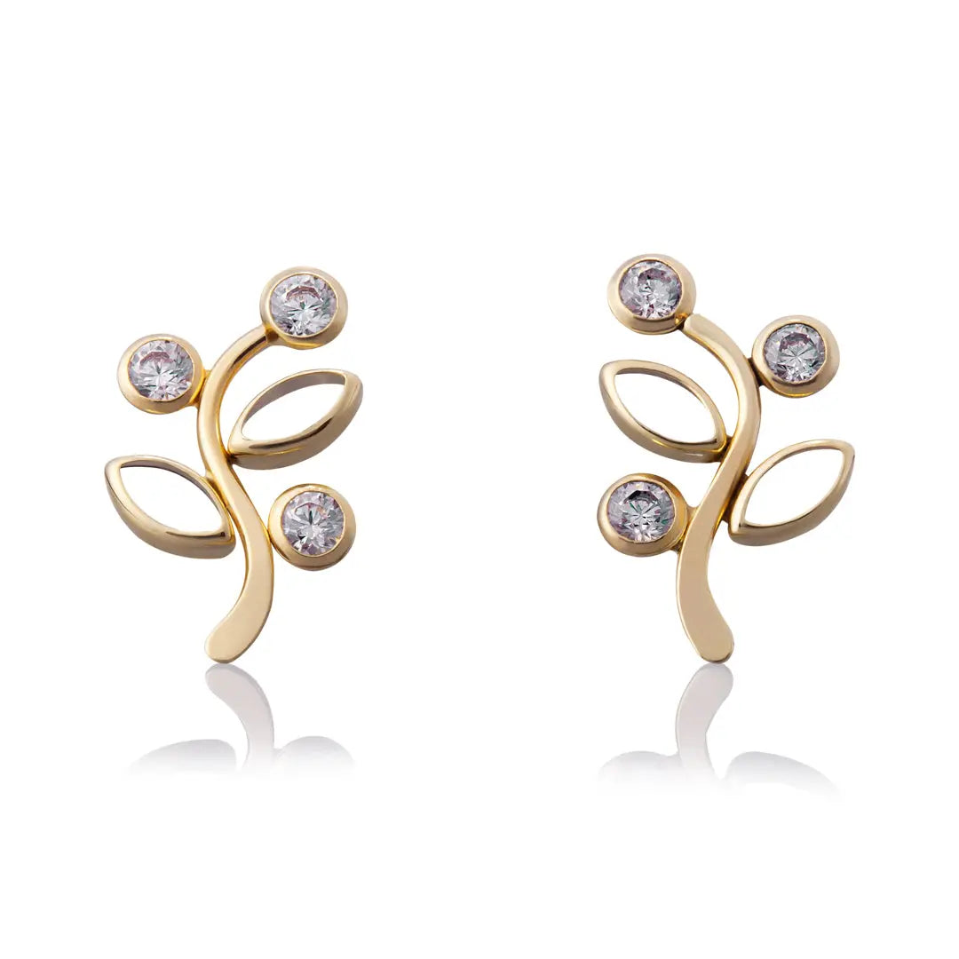 Aretes de oro 14k Broquel Arbol de luz de oro amarillo con circonias brillantes GIALLO JEWELRY