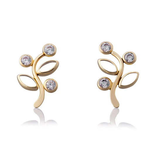 Aretes de oro 14k Broquel Arbol de luz de oro amarillo con circonias brillantes GIALLO JEWELRY