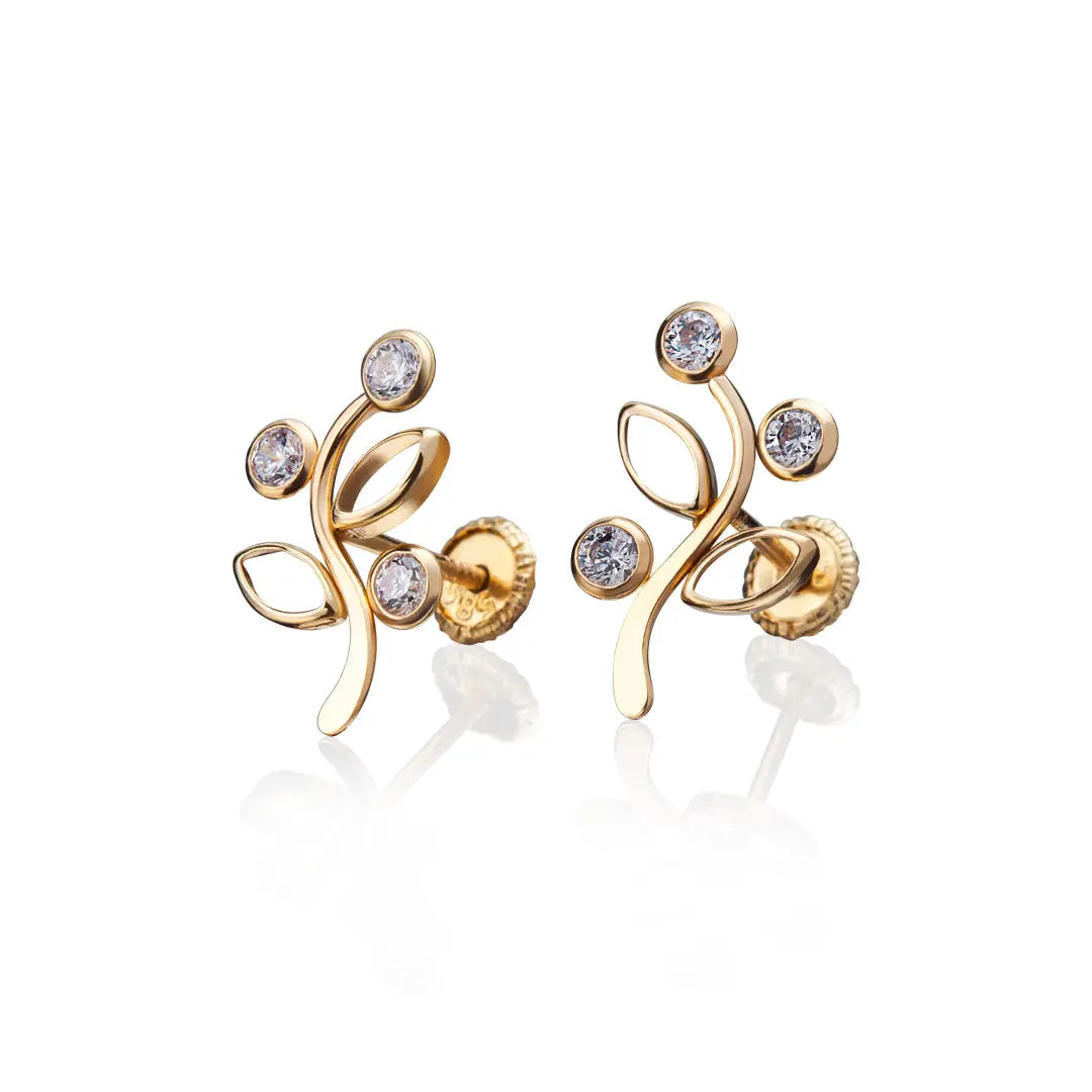 Aretes de oro 14k Broquel Arbol de luz de oro amarillo con circonias brillantes GIALLO JEWELRY