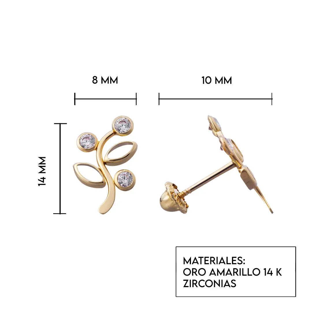 Aretes de oro 14k Broquel Arbol de luz de oro amarillo con circonias brillantes GIALLO JEWELRY