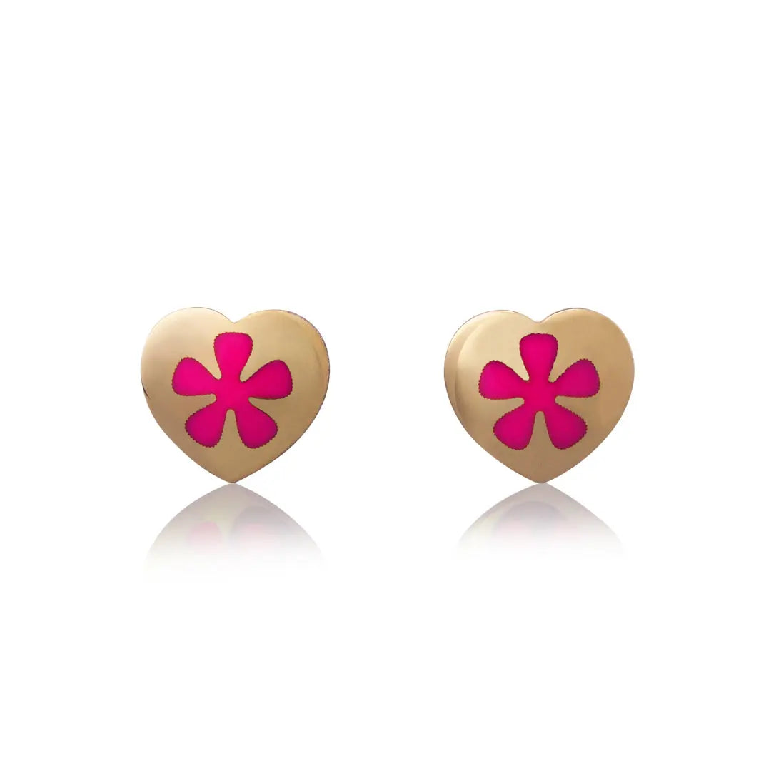 Aretes de oro 14k Broquel Corazón esmaltado de oro amarillo brillante GIALLO JEWELRY