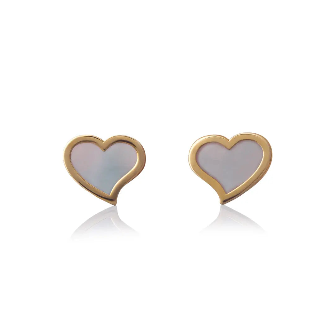 Aretes de oro 14k Broquel Corazón nube de oro amarillo brillante y madre perla GIALLO JEWELRY