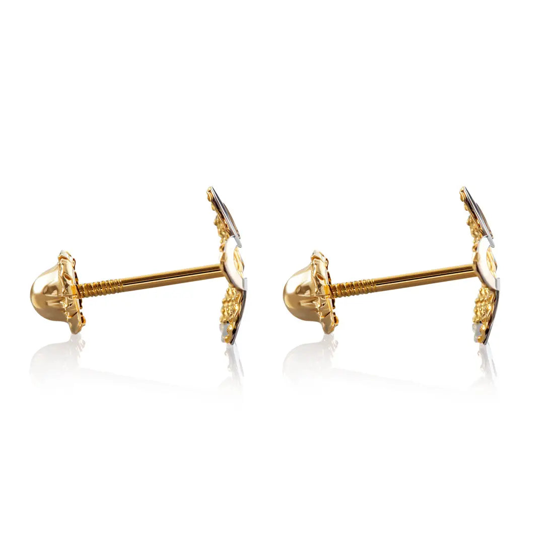 Aretes de oro 14k Broquel Estrella en nudos de oro con oro amarillo y oro blanco GIALLO JEWELRY