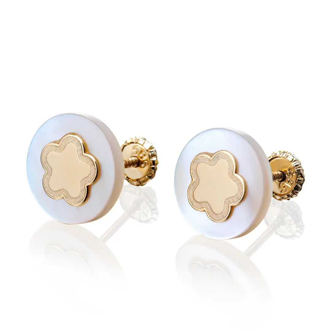 Aretes de oro 14k Broquel Estrella perlada con oro amarillo y madre perla GIALLO JEWELRY