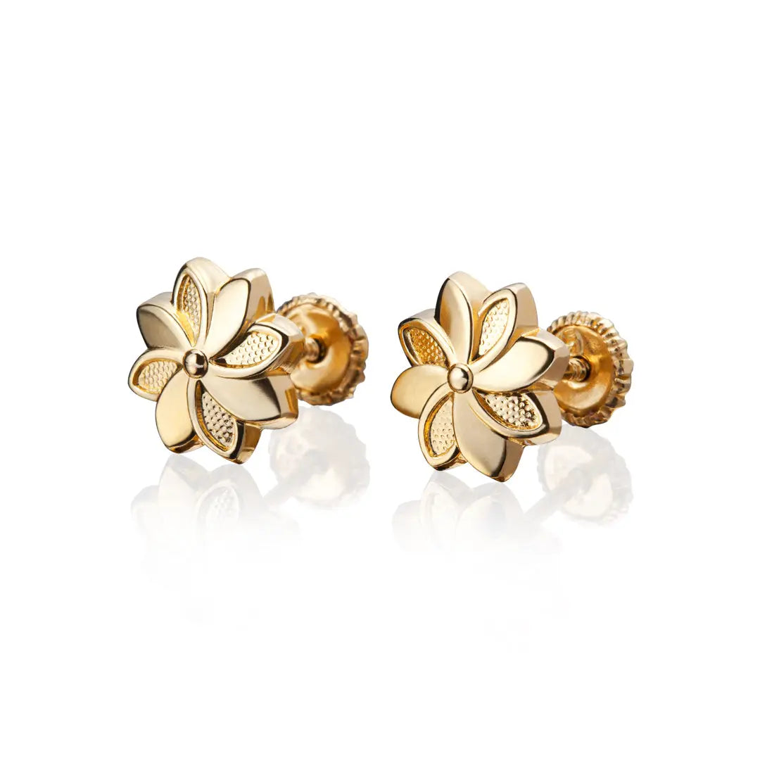 Aretes de oro 14k Broquel Flor de pascua dorada de oro amarillo brillante texturizada GIALLO JEWELRY