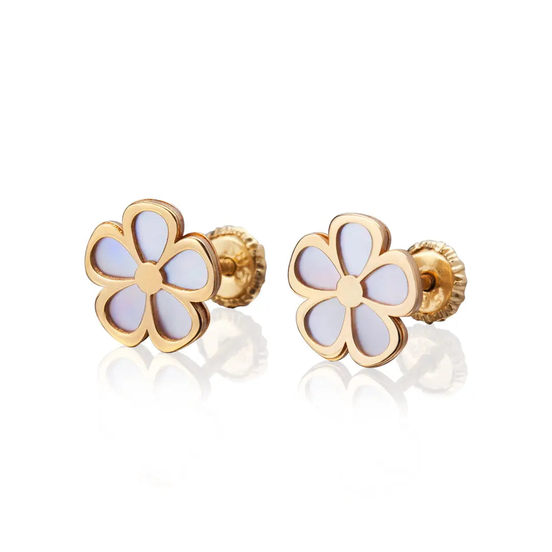 Aretes de oro 14k Broquel Flor espirea de oro amarillo y madre perla GIALLO JEWELRY